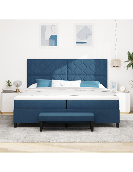 Letto con Box Spring e Materasso & Panchina Blu 200x200 cm Tessuto