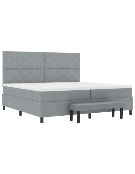 Letto a Molle  con Materasso e Panchetta Grigio Chiaro 200x200 cm Tessuto
