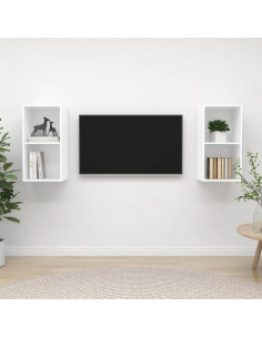 Mobili TV a Parete 2 pz Bianchi in Legno Multistrato