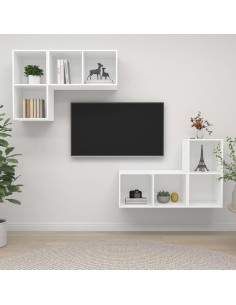 Mobili TV a Parete 4 pz Bianco in Legno Multistrato