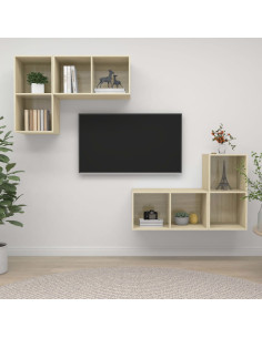 Mobile TV a Parete 4 pz Rovere Sonoma in Truciolato