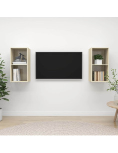 Mobile TV a Parete 2 pz Rovere Sonoma in Truciolato