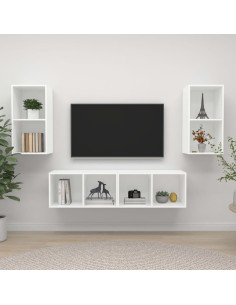 Mobile TV a Parete 4 pz Bianco in Truciolato