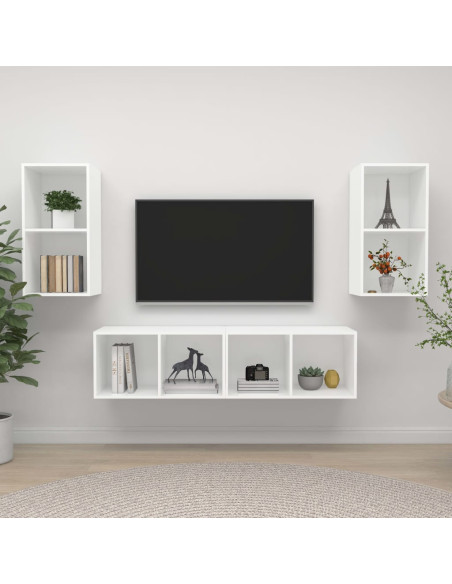 Mobile TV a Parete 4 pz Bianco in Truciolato