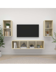 Mobile TV a Parete 4 pz Rovere Sonoma in Truciolato