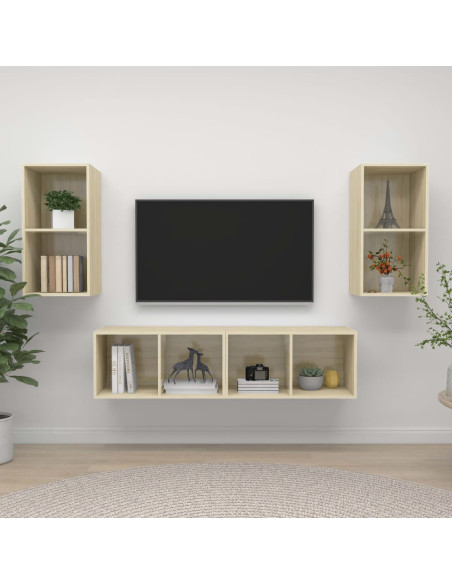 Mobile TV a Parete 4 pz Rovere Sonoma in Truciolato