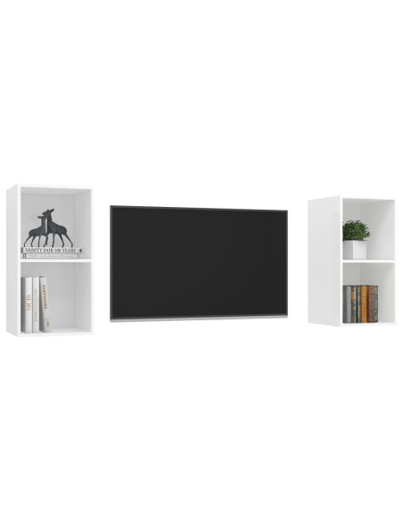 Mobili TV a Parete 2 pz Bianchi in Legno Multistrato