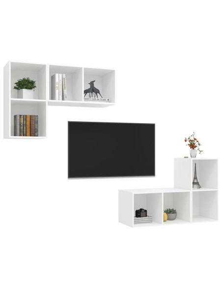 Mobili TV a Parete 4 pz Bianco in Legno Multistrato