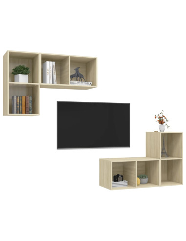 Mobile TV a Parete 4 pz Rovere Sonoma in Truciolato