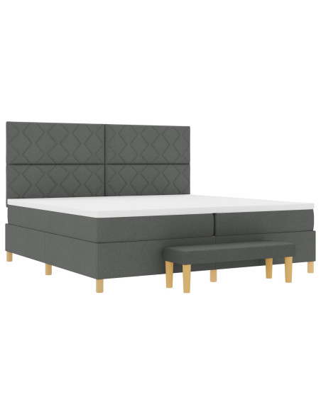 Letto con Box Spring  con Materasso & Panchina Grigio Scuro 200x200 cm Tessuto