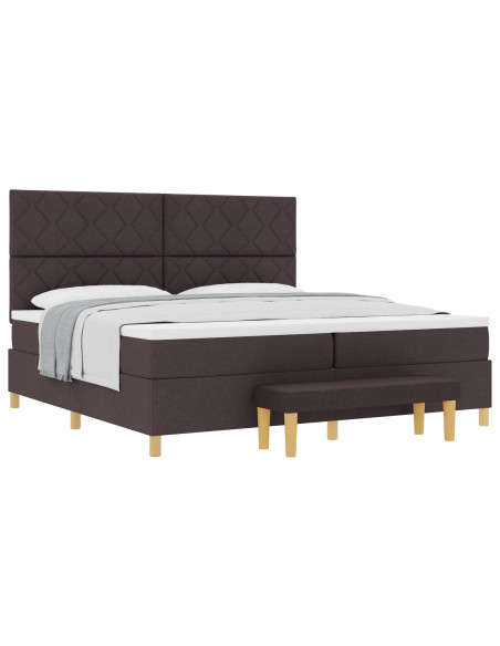 Letto con Box Spring  con Materasso e Panchetta Marrone Scuro 200x200 cm Tessuto