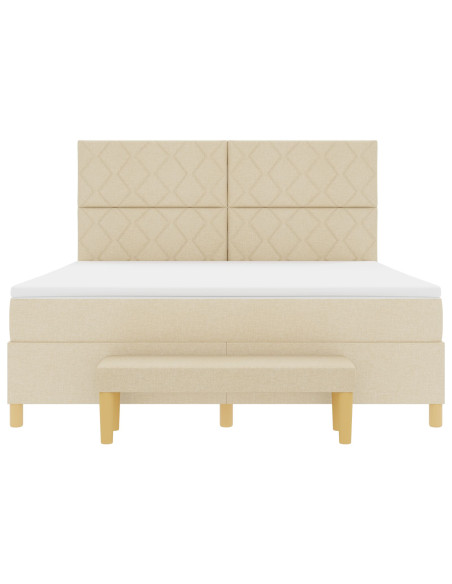 Letto a Molle con Materasso e Panchina Crema 180x200 cm Tessuto