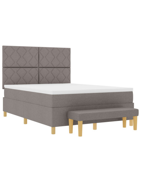 Letto a Box Spring con Materasso & Panchina Taupe 140x190 cm Tessuto