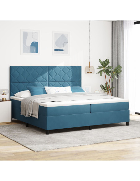 Letto con Rete a Molle e Materasso Blu Scuro 200x200 cm in Velluto