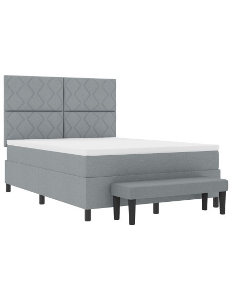 Letto a Molle con Materasso e Panchina Grigio Chiaro 140x190 cm Tessuto