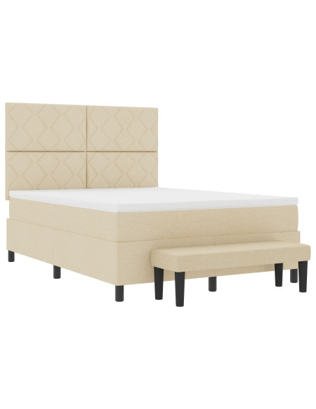 Letto con Rete Ammortizzata con Materasso & Panchina Crema 140x200 cm Tessuto