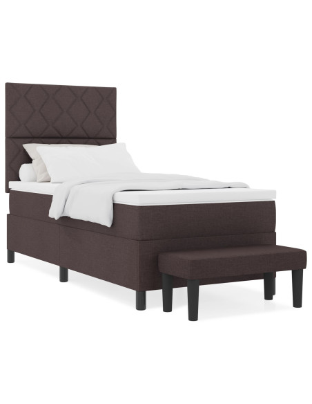 Letto con Box Spring con Materasso & Panchina Marrone Scuro 90x190 cm Tessuto