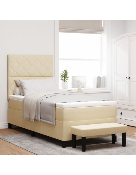 Letto con Box Spring e Materasso & Panchina Crema 90x200 cm Tessuto