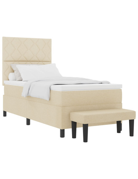 Letto a molle  con materasso e panca crema 100x200 cm tessuto