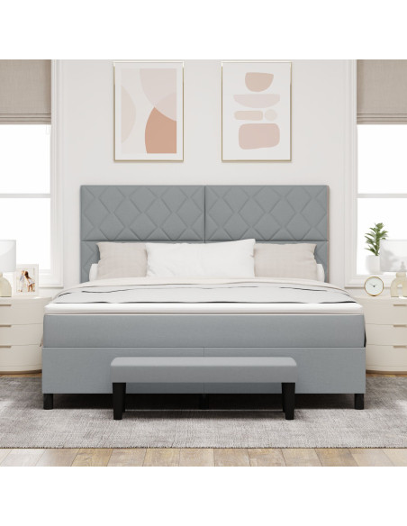 Letto a Molle Grigio Chiaro con Materasso e Panchina 180x200 cm in Tessuto