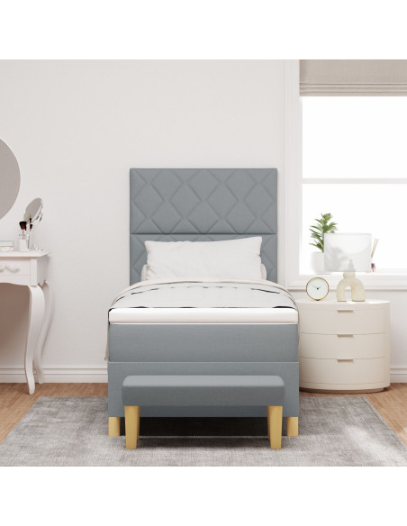 Letto con rete a doghe con materasso e panchina grigio chiaro 90x200 cm tessuto
