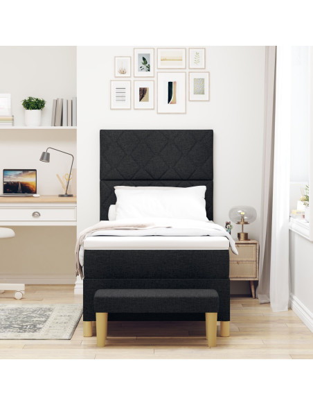 Letto Box Spring con Materasso e Panchina Nero 100x200 cm Tessuto