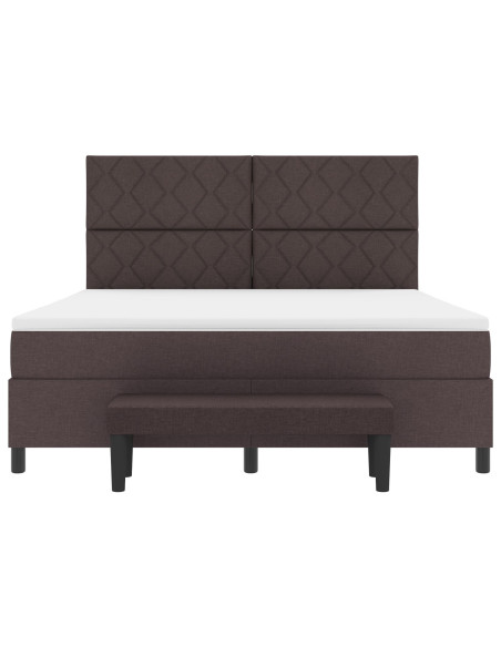 Letto a Box Spring  con Materasso e Panchina Marrone Scuro 180x200 cm in Tessuto