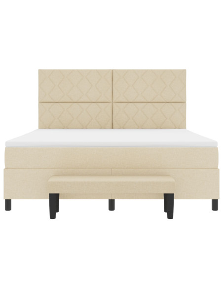Letto con Box Spring, Materasso e Panchina Crema 180x200 cm Tessuto