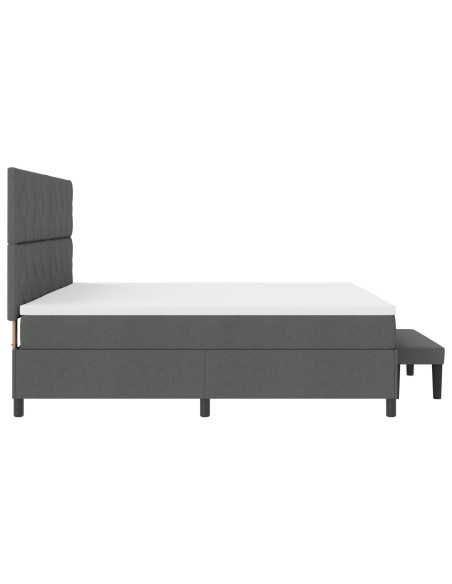Letto box spring  con materasso e panca grigio scuro 200x200 cm in tessuto