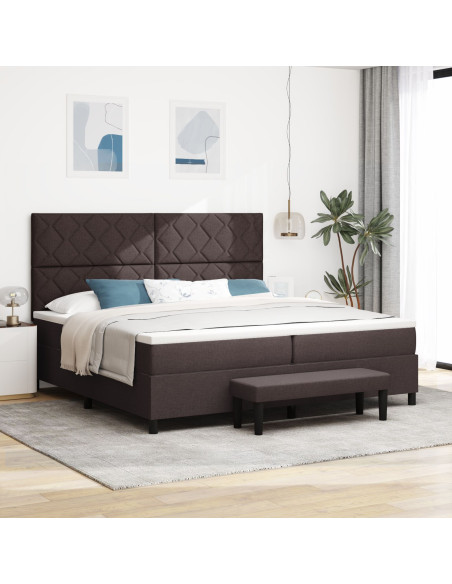 Letto con Box Spring  con Materasso e Panchina Marrone Scuro 200x200 cm Tessuto
