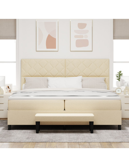Letto con Box Spring con Materasso & Panca Crema 200x200 cm in Tessuto