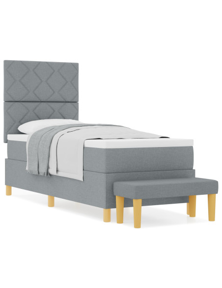 Letto Box Spring  con Materasso e Panchina Grigio Chiaro 80x200 cm Tessuto