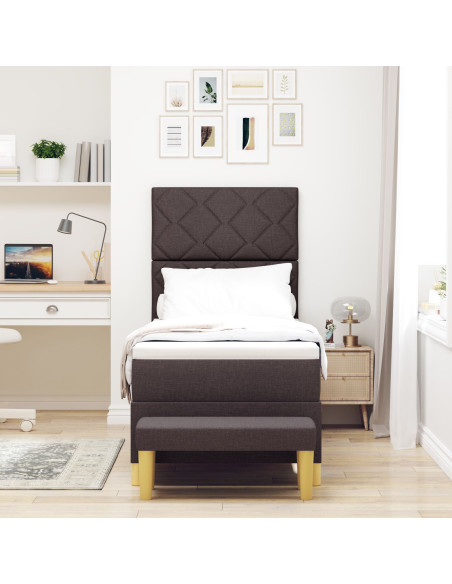Letto con Box Spring  con Materasso & Panchina Marrone Scuro 80x200 cm Tessuto