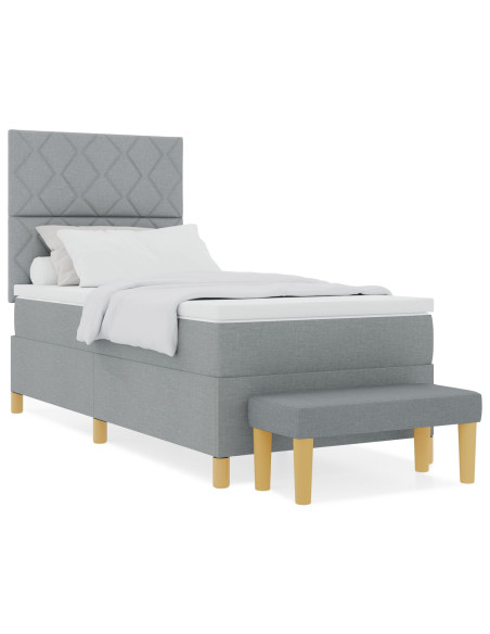 Letto con Contenitore con Materasso e Panchina Grigio Chiaro 90x190 cm Tessuto