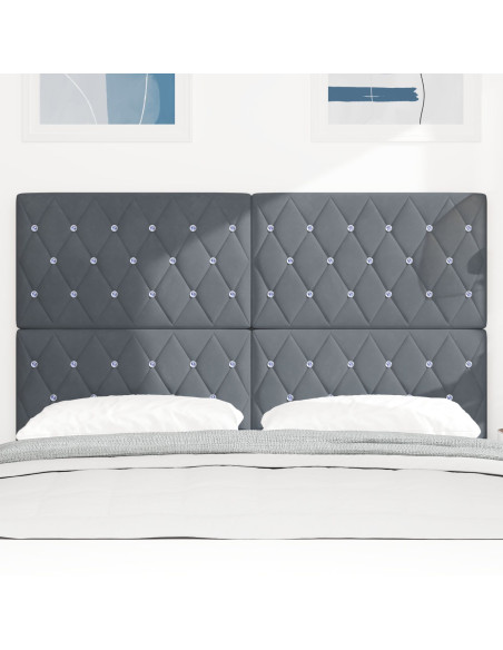 Testiera  grigia scura da 160 cm in velluto con bottoni in cristallo tufted