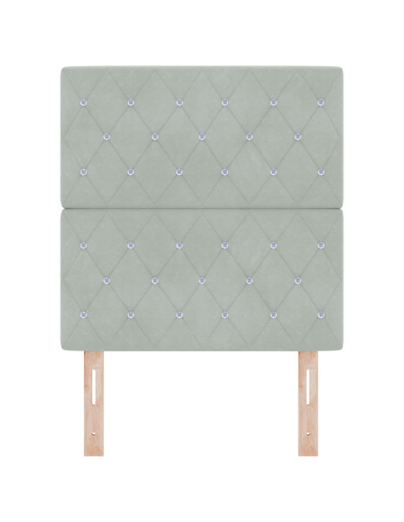 Testiera  con bottoni di cristallo tufted grigio chiaro 80 cm in velluto, Testiera  con bottoni di cristallo tufted grigio chiar