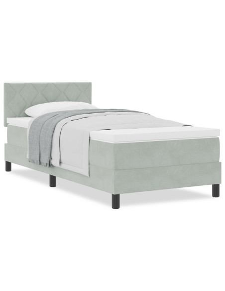 Letto Box Spring  con Materasso Grigio Chiaro 100x200 cm Velluto