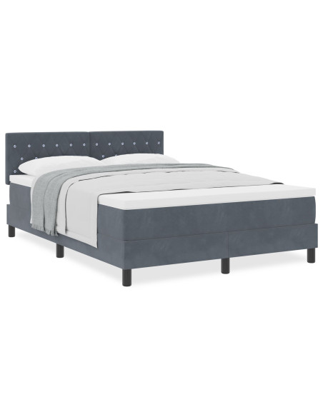 Letto con Materasso Rete a Molle Grigio Scuro 140x190 cm Velluto