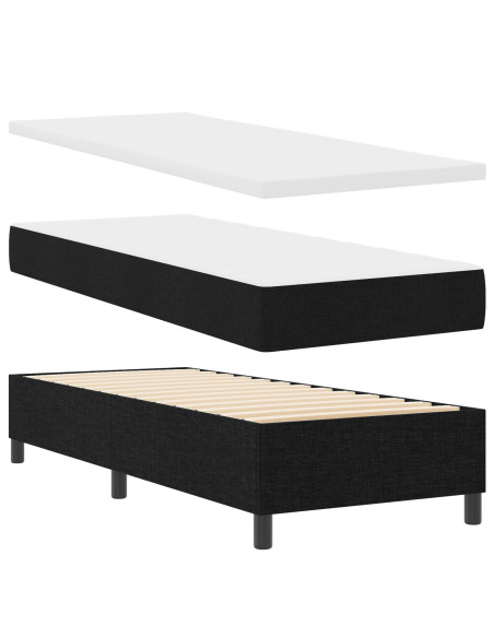 Letto con rete a molle e materasso nero 80x200 cm in tessuto