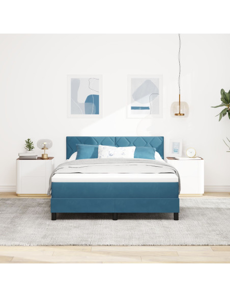 Letto Box Spring con Materasso Blu Scuro 140x190 cm Velluto
