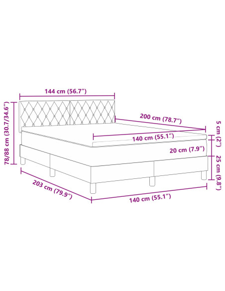 Letto Box Spring  con Materasso Grigio Chiaro 140x200 cm Velluto