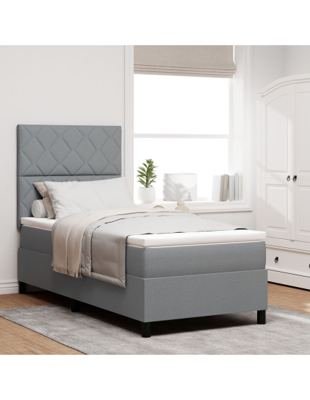 Letto Box Spring con Materasso Grigio Chiaro Singolo Tessuto