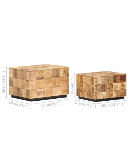 Tavolini da Caffè a Parallelepipedo 2 pz Legno di Mango Grezzo