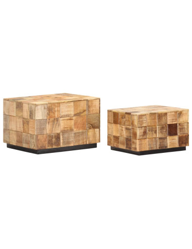 Tavolini da Caffè a Parallelepipedo 2 pz Legno di Mango Grezzo