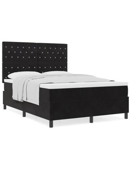 Letto Box Spring con Materasso  Nero 140x200 cm in Velluto