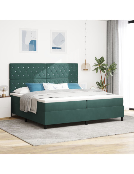 Letto a Molle con Materasso Verde Scuro 200x200 cm Velluto