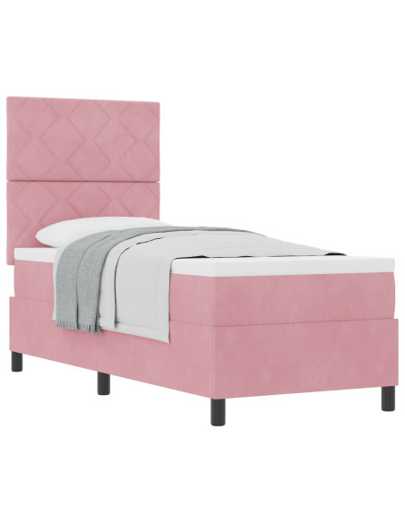 Letto Box Spring  con Materasso Rosa 80x200 cm in Velluto