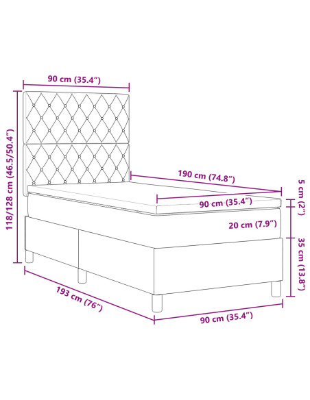 Letto Box Spring con Materasso Rosa Singolo in Velluto