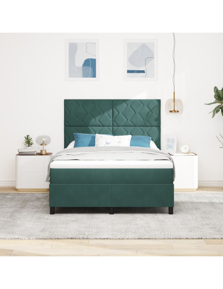 Letto Box Spring con Materasso Verde Scuro 140x190 cm in Velluto