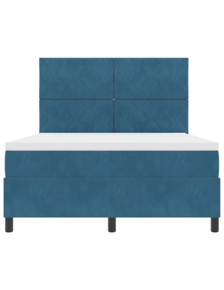 Letto con Box Spring e Materasso Blu Scuro 140x200 cm Velluto